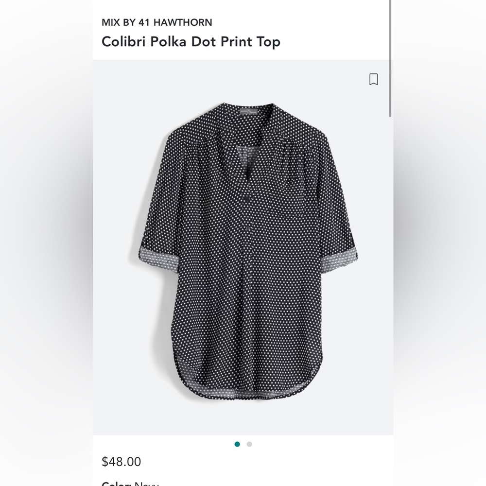 Stitch Fix Mix by 41 Hawthorn Navy white polka dot blouse XS